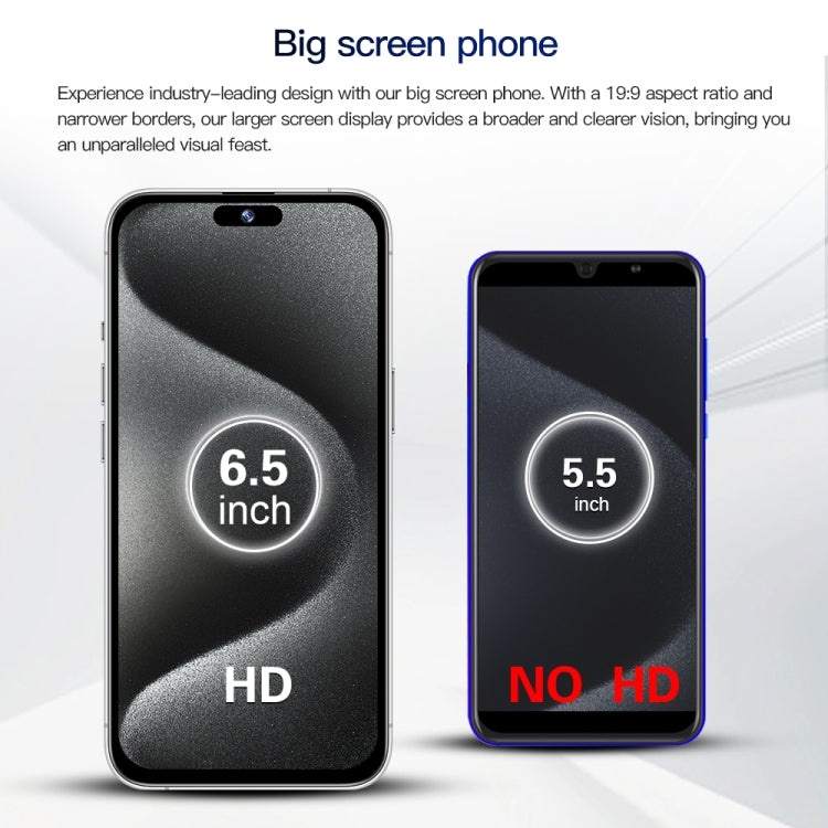 i15 Pro Max / Q5, 2GB+16GB, 6.5 inch Screen, Face Identification, Android 8.1 MTK6580P Quad Core, Network: 3G, Dual SIM(Titanium Black)