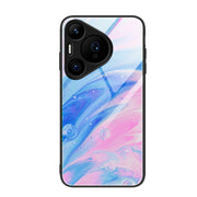 For Huawei Pura 70 Marble Pattern Glass Protective Phone Case(Pink)