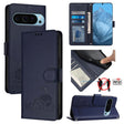 For Google Pixel 9 Pro XL Cat Rat Embossed Pattern RFID Leather Phone Case with Lanyard(Blue) - Google Cases by PMC TechLife | Online Shopping South Africa | PMC TechLife | Buy Now Pay Later Mobicred