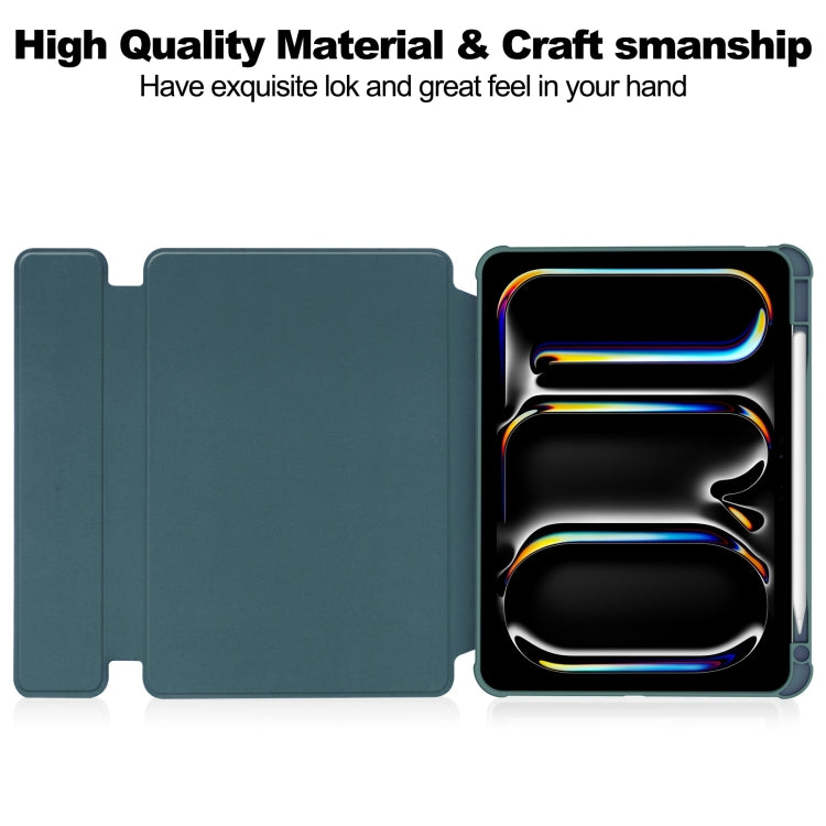 For iPad Pro 13 2024 Transparent Rotation Smart Leather Tablet Case(Dark Green)