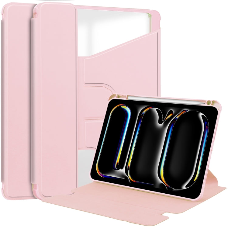 For iPad Pro 13 2024 Transparent Rotation Smart Leather Tablet Case(Pink)