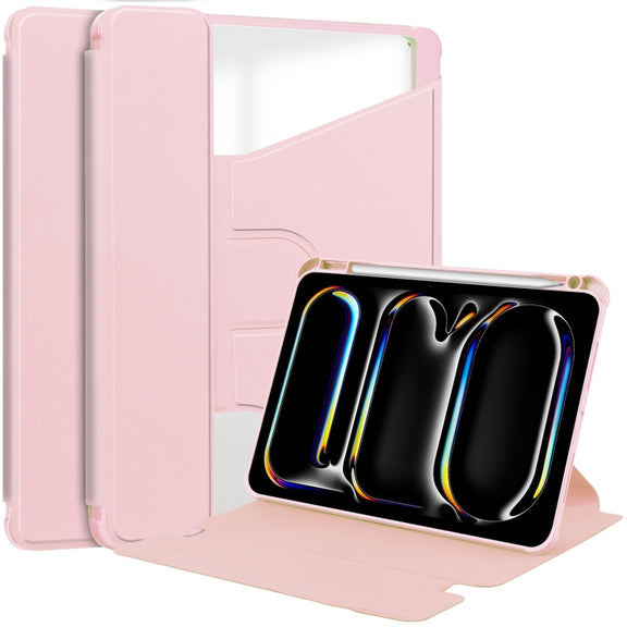 For iPad Pro 13 2024 Transparent Rotation Smart Leather Tablet Case(Pink)