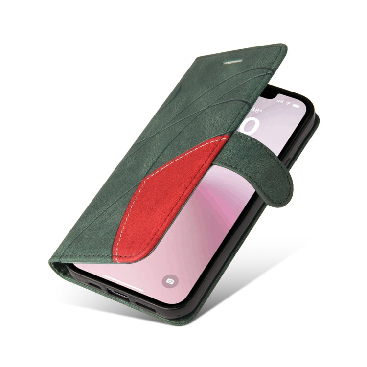 For iPhone 16e Dual-color Splicing Flip Leather Phone Case(Green)