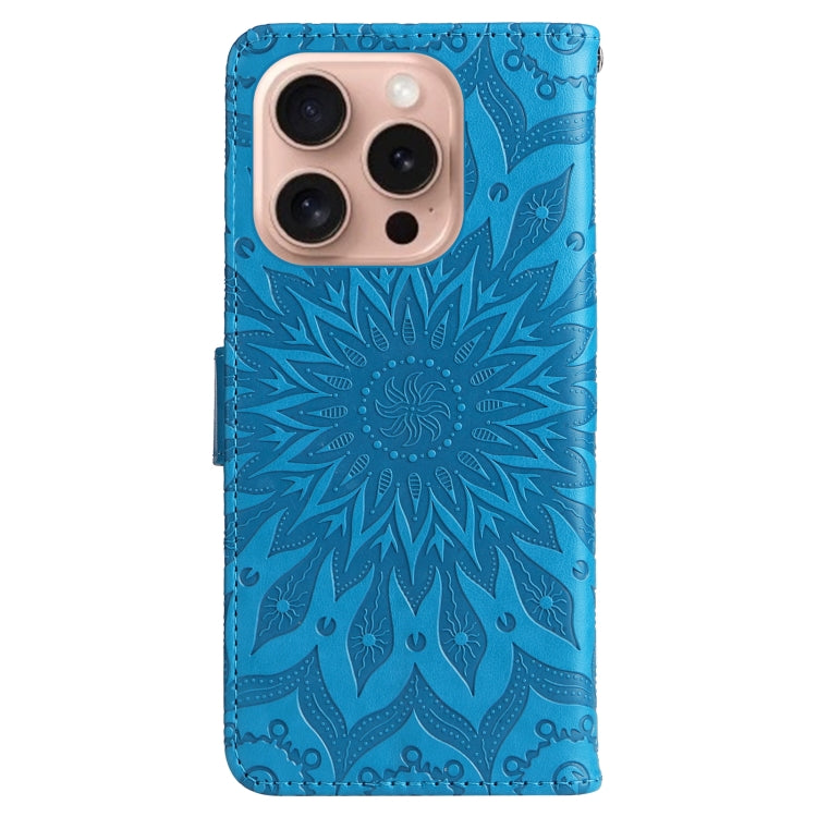 For iPhone 16 Pro Embossed Sunflower Pattern Flip Leather Phone Case(Blue)