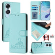For OPPO A60 4G Global Cat Rat Embossed Pattern RFID Leather Phone Case with Lanyard(Mint Green) - OPPO Cases by PMC TechLife | Online Shopping South Africa | PMC TechLife | Buy Now Pay Later Mobicred