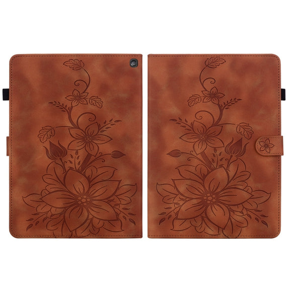 For Amazon Fire HD10 2023 Lily Embossed Leather Tablet Case(Brown)