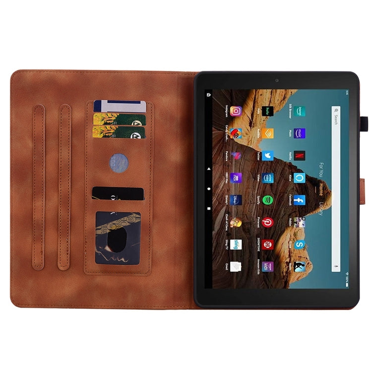 For Amazon Fire HD10 2023 Lily Embossed Leather Tablet Case(Brown)