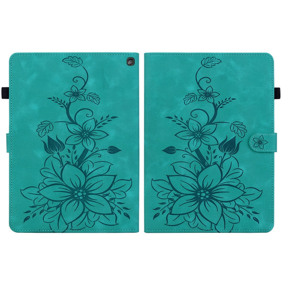 For Amazon Fire HD10 2023 Lily Embossed Leather Tablet Case(Green)