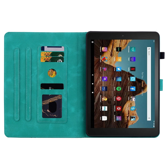 For Amazon Fire HD10 2023 Lily Embossed Leather Tablet Case(Green)