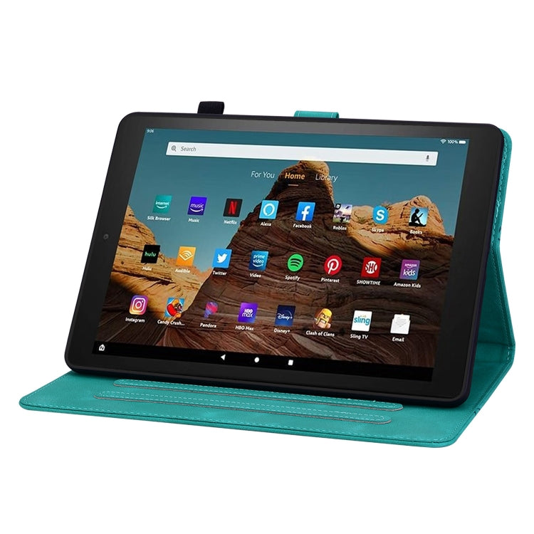 For Amazon Fire HD10 2023 Lily Embossed Leather Tablet Case(Green)