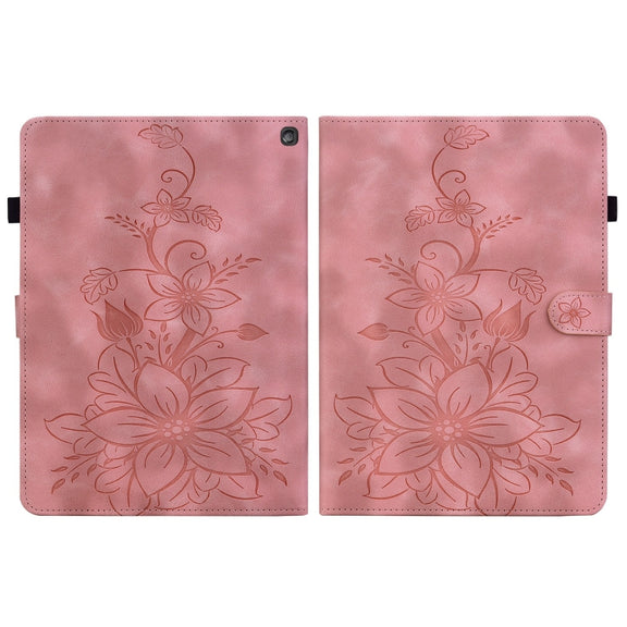 For Amazon Fire HD10 2023 Lily Embossed Leather Tablet Case(Pink)