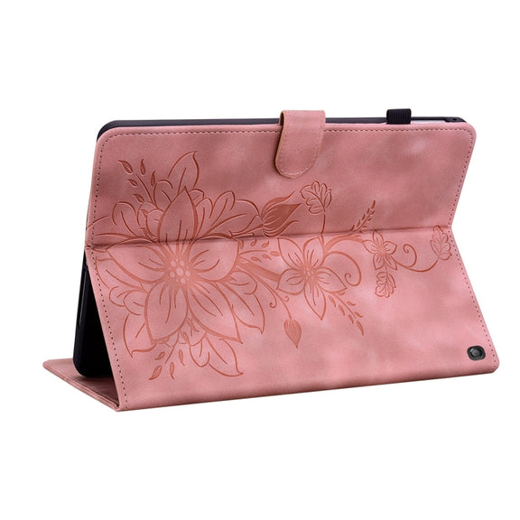 For Amazon Fire HD10 2023 Lily Embossed Leather Tablet Case(Pink)