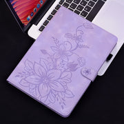 For Amazon Fire HD10 2023 Lily Embossed Leather Tablet Case(Purple)