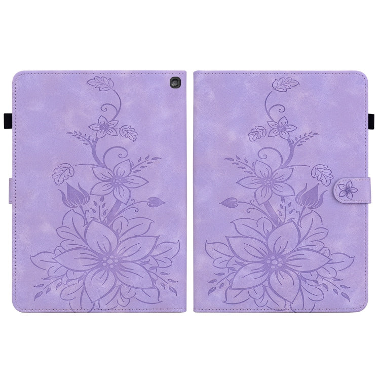 For Amazon Fire HD10 2023 Lily Embossed Leather Tablet Case(Purple)