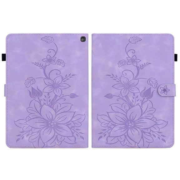For Amazon Fire HD10 2023 Lily Embossed Leather Tablet Case(Purple)