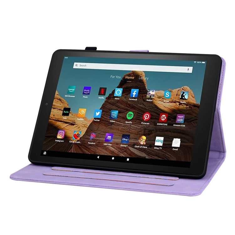 For Amazon Fire HD10 2023 Lily Embossed Leather Tablet Case(Purple)