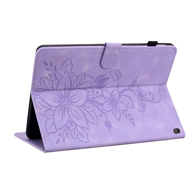 For Amazon Fire HD10 2023 Lily Embossed Leather Tablet Case(Purple)
