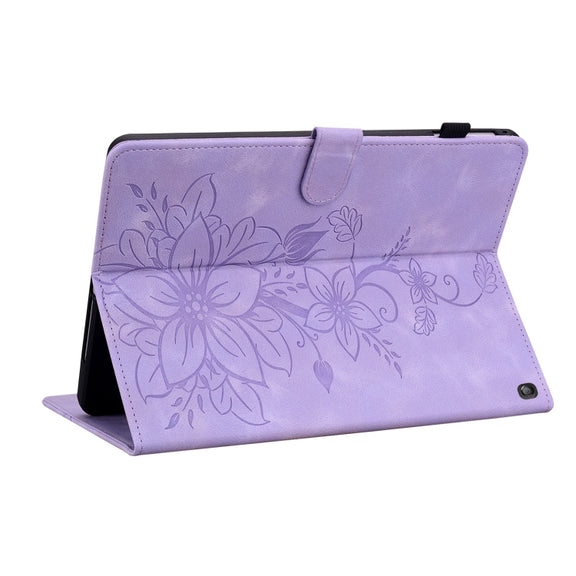 For Amazon Fire HD10 2023 Lily Embossed Leather Tablet Case(Purple)