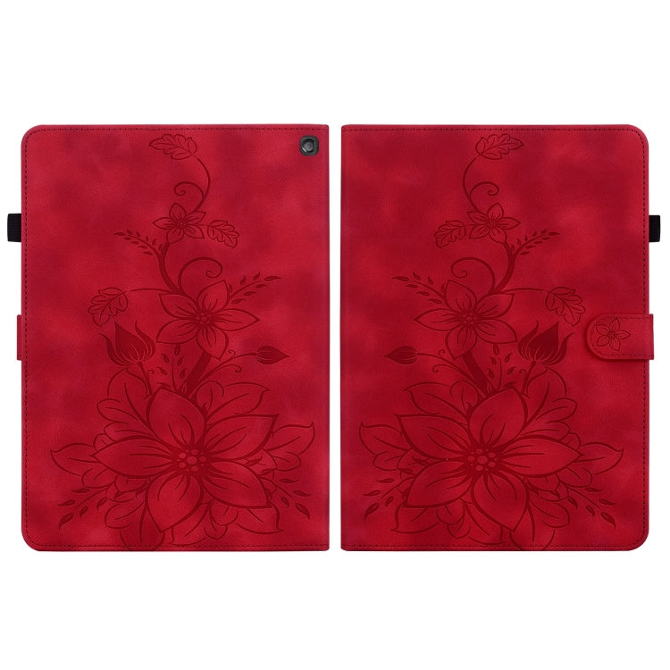 For Amazon Fire HD10 2023 Lily Embossed Leather Tablet Case(Red)