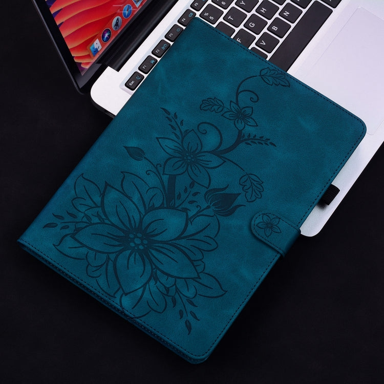 For Amazon Fire HD10 2023 Lily Embossed Leather Tablet Case(Dark Blue)