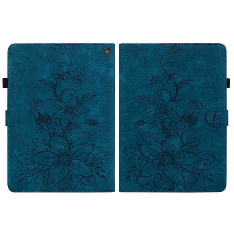 For Amazon Fire HD10 2023 Lily Embossed Leather Tablet Case(Dark Blue)