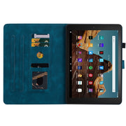 For Amazon Fire HD10 2023 Lily Embossed Leather Tablet Case(Dark Blue)