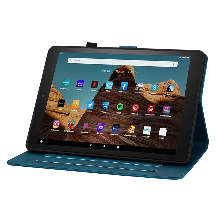 For Amazon Fire HD10 2023 Lily Embossed Leather Tablet Case(Dark Blue)