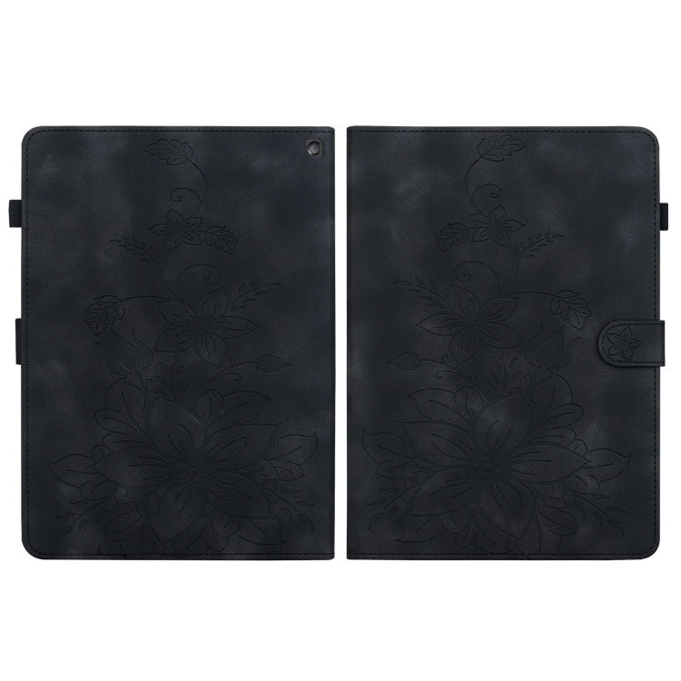 For Amazon Fire HD10 2023 Lily Embossed Leather Tablet Case(Black)