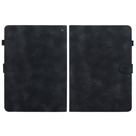 For Amazon Fire HD10 2023 Lily Embossed Leather Tablet Case(Black)