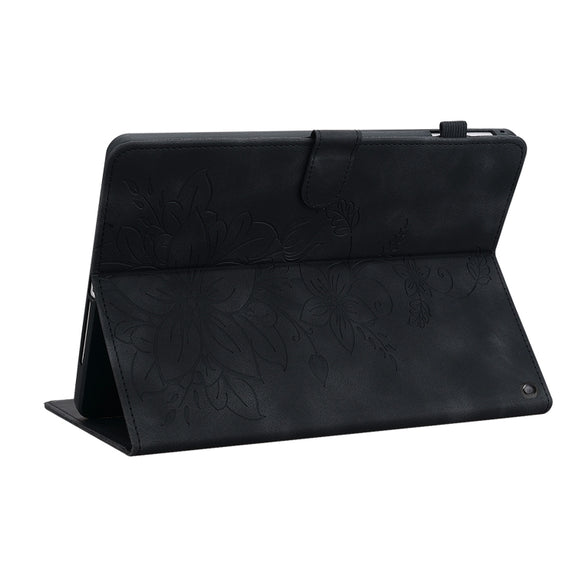 For Amazon Fire HD10 2023 Lily Embossed Leather Tablet Case(Black)
