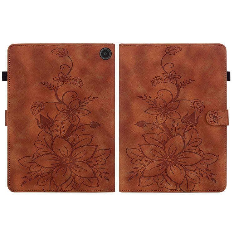 For Amazon Fire Max 11 Lily Embossed Leather Tablet Case(Brown)