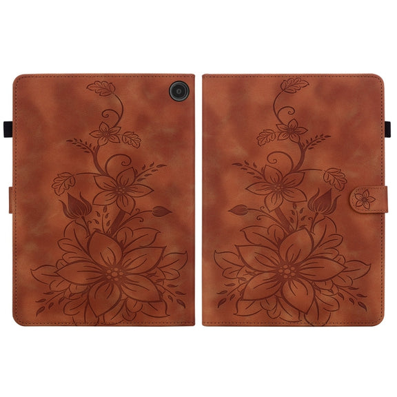For Amazon Fire Max 11 Lily Embossed Leather Tablet Case(Brown)