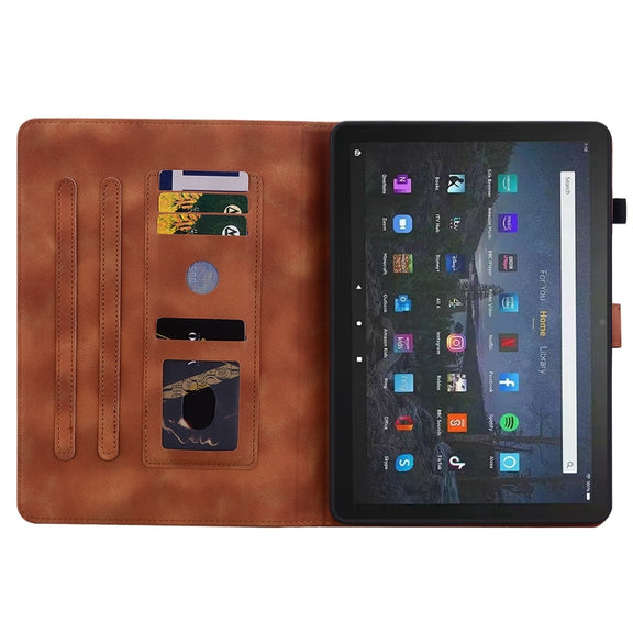 For Amazon Fire Max 11 Lily Embossed Leather Tablet Case(Brown)