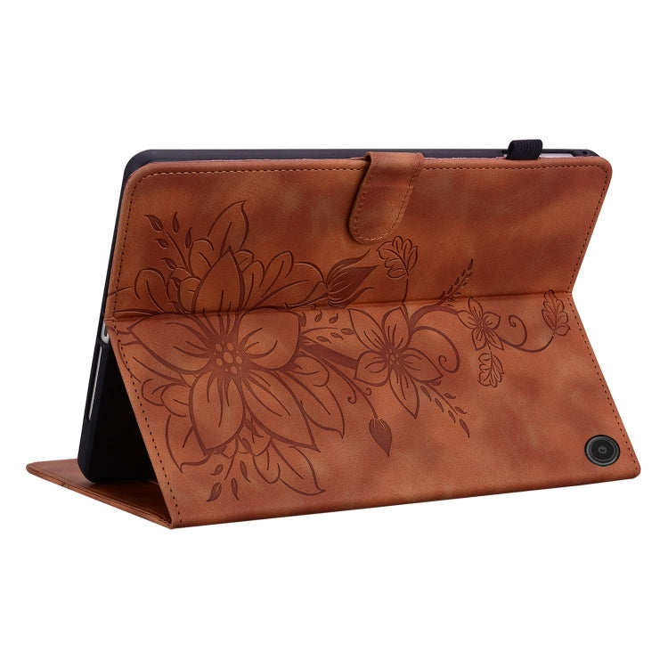 For Amazon Fire Max 11 Lily Embossed Leather Tablet Case(Brown)