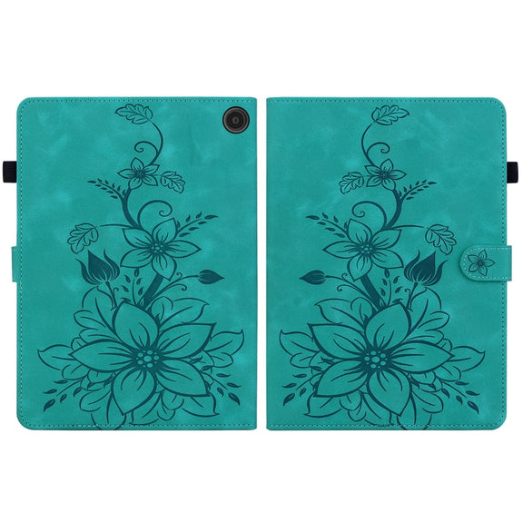 For Amazon Fire Max 11 Lily Embossed Leather Tablet Case(Green)