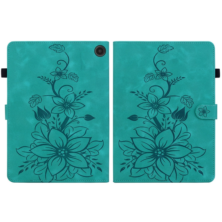For Amazon Fire Max 11 Lily Embossed Leather Tablet Case(Green)