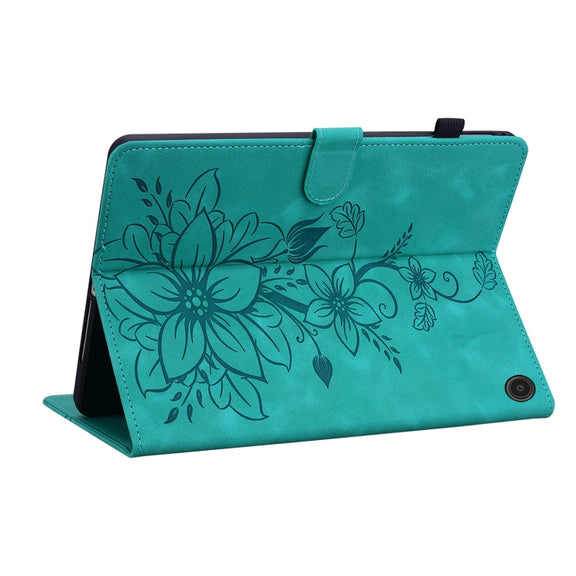 For Amazon Fire Max 11 Lily Embossed Leather Tablet Case(Green)