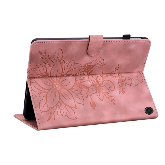 For Amazon Fire Max 11 Lily Embossed Leather Tablet Case(Pink)