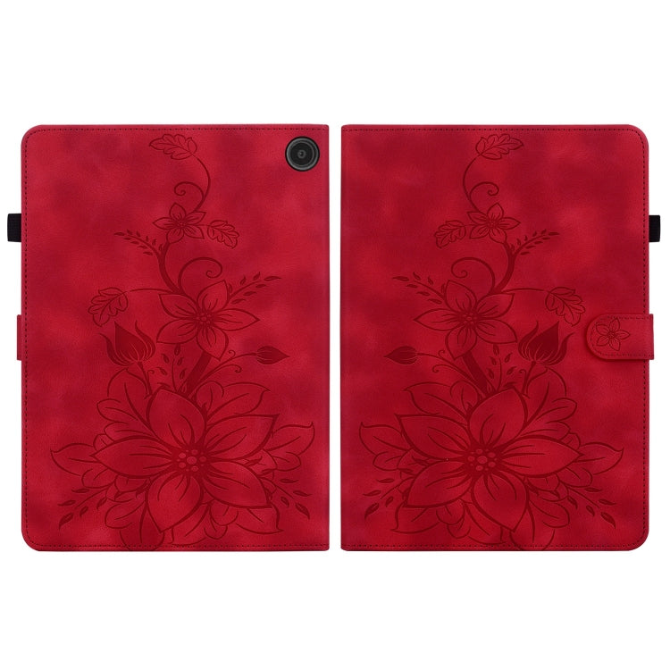 For Amazon Fire Max 11 Lily Embossed Leather Tablet Case(Red)