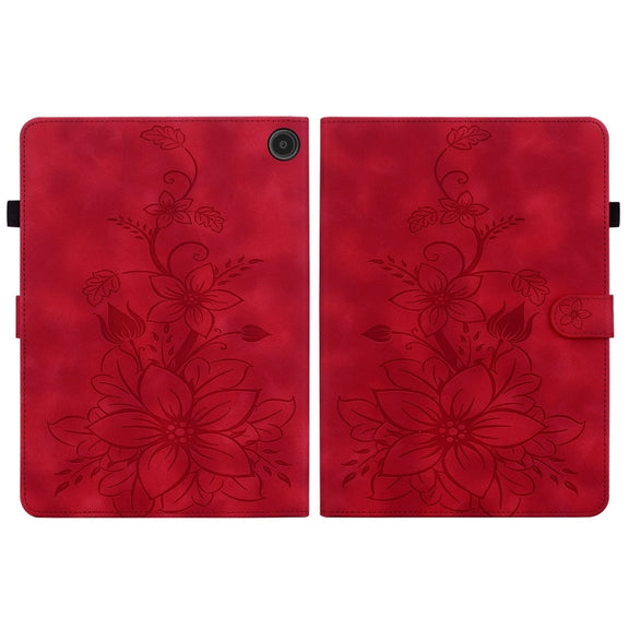 For Amazon Fire Max 11 Lily Embossed Leather Tablet Case(Red)