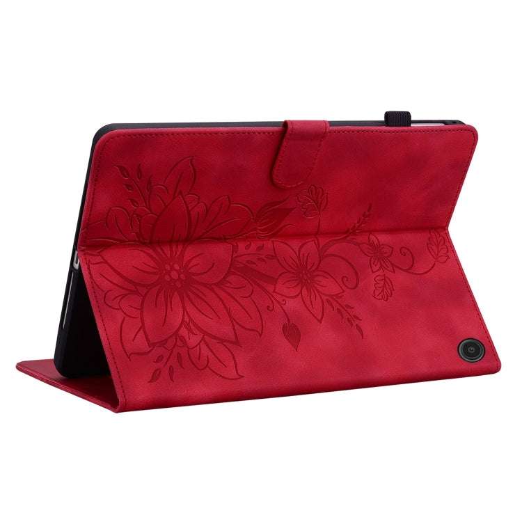 For Amazon Fire Max 11 Lily Embossed Leather Tablet Case(Red)