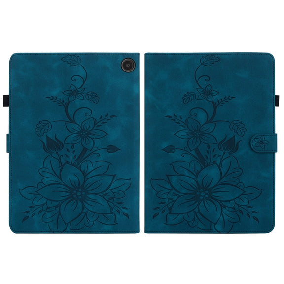 For Amazon Fire Max 11 Lily Embossed Leather Tablet Case(Dark Blue)