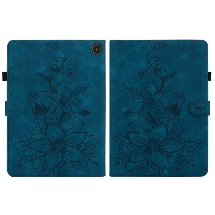 For Amazon Fire Max 11 Lily Embossed Leather Tablet Case(Dark Blue)