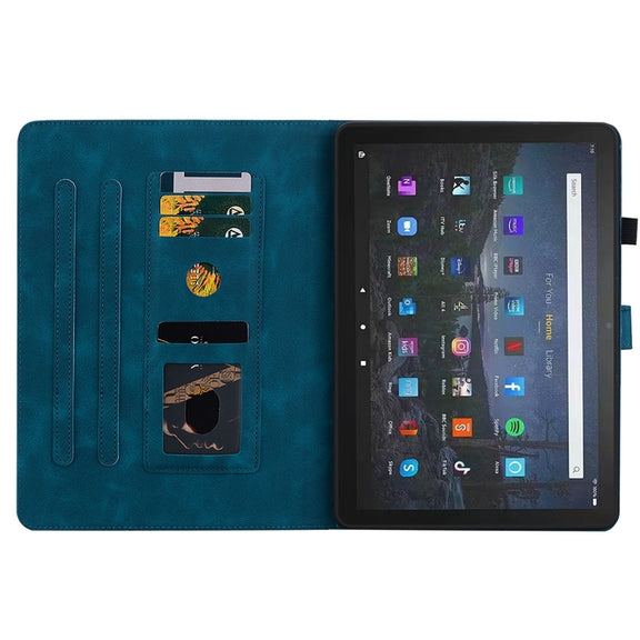 For Amazon Fire Max 11 Lily Embossed Leather Tablet Case(Dark Blue)
