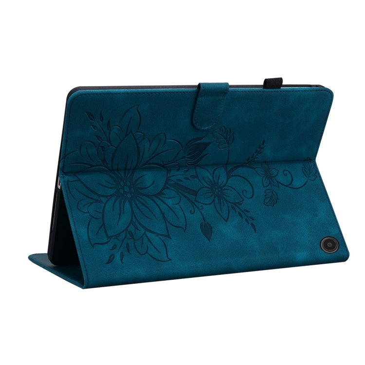 For Amazon Fire Max 11 Lily Embossed Leather Tablet Case(Dark Blue)