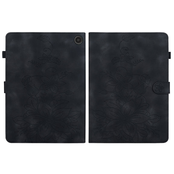 For Amazon Fire Max 11 Lily Embossed Leather Tablet Case(Black)