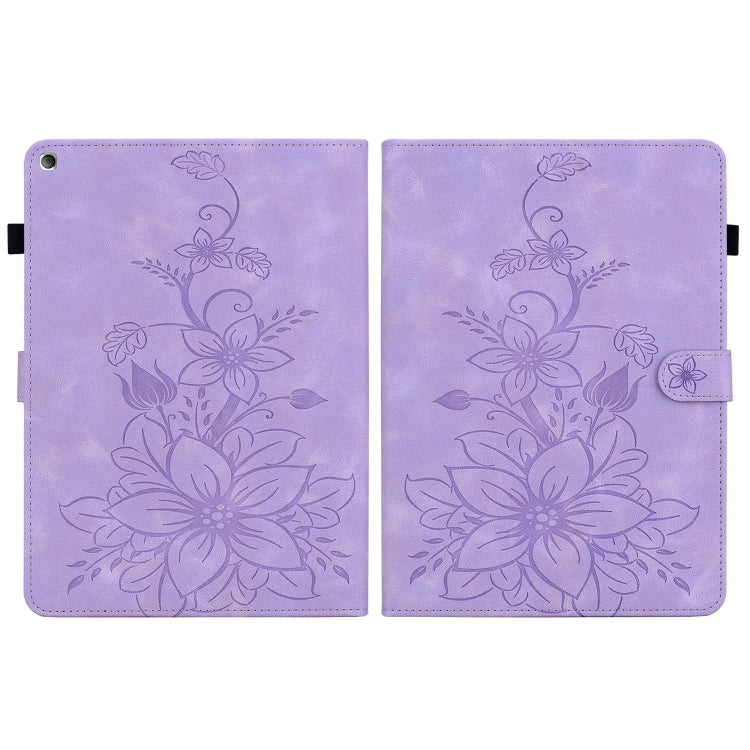 For Amazon Fire HD8 2015-2018 Lily Embossed Leather Tablet Case(Purple)