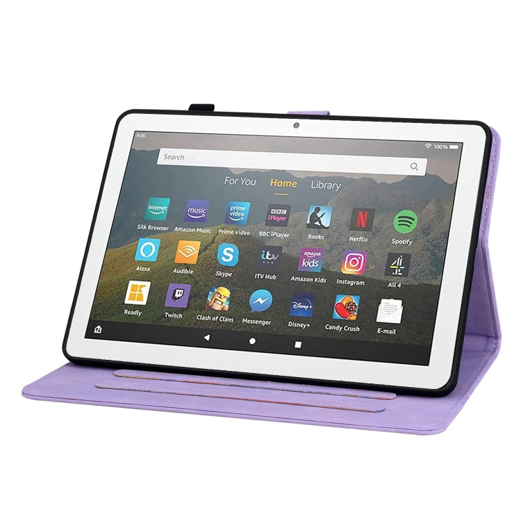 For Amazon Fire HD8 2015-2018 Lily Embossed Leather Tablet Case(Purple)