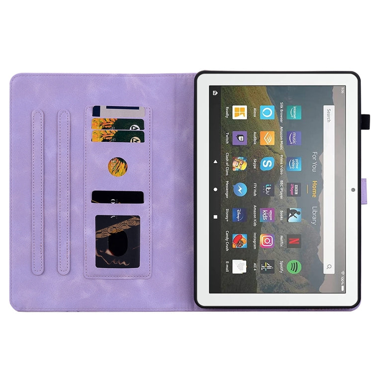 For Amazon Fire HD8 2015-2018 Lily Embossed Leather Tablet Case(Purple)