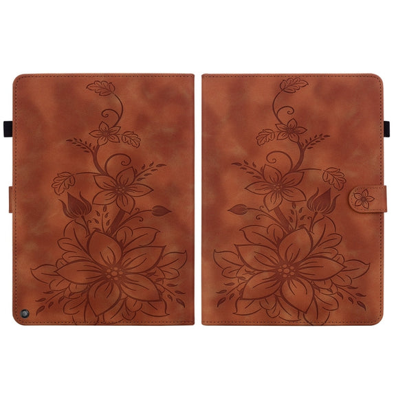 For Amazon Fire HD10 2019/2017 Lily Embossed Leather Smart Tablet Case(Brown)